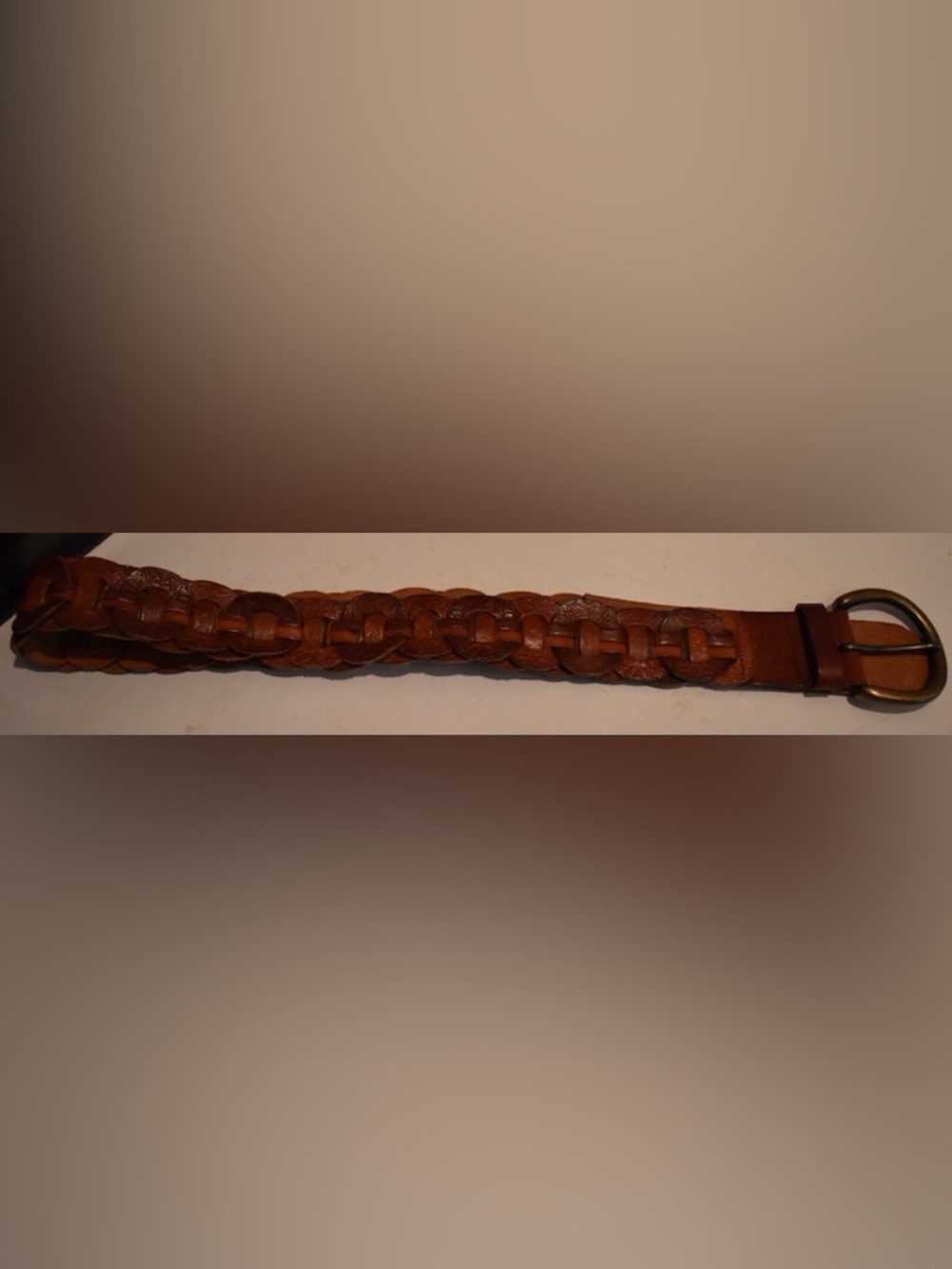 Fossil Braided Leather Belt in Warm Brown with Brass Buckle